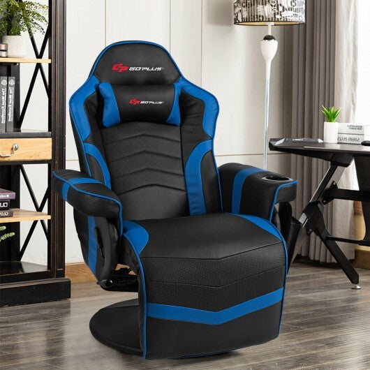 Ergonomic High Back Massage Gaming Chair with Pillow-Blue - Color: Blue