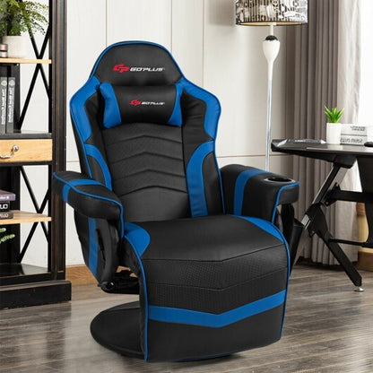 Ergonomic High Back Massage Gaming Chair with Pillow-Blue - Color: Blue