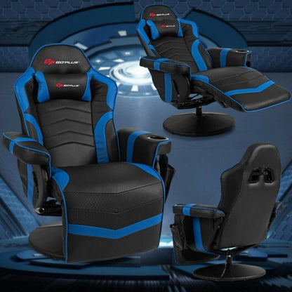 Ergonomic High Back Massage Gaming Chair with Pillow-Blue - Color: Blue