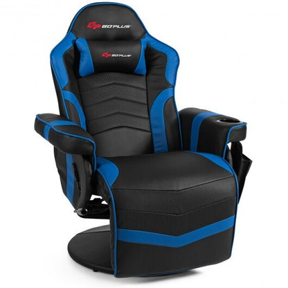 Ergonomic High Back Massage Gaming Chair with Pillow-Blue - Color: Blue