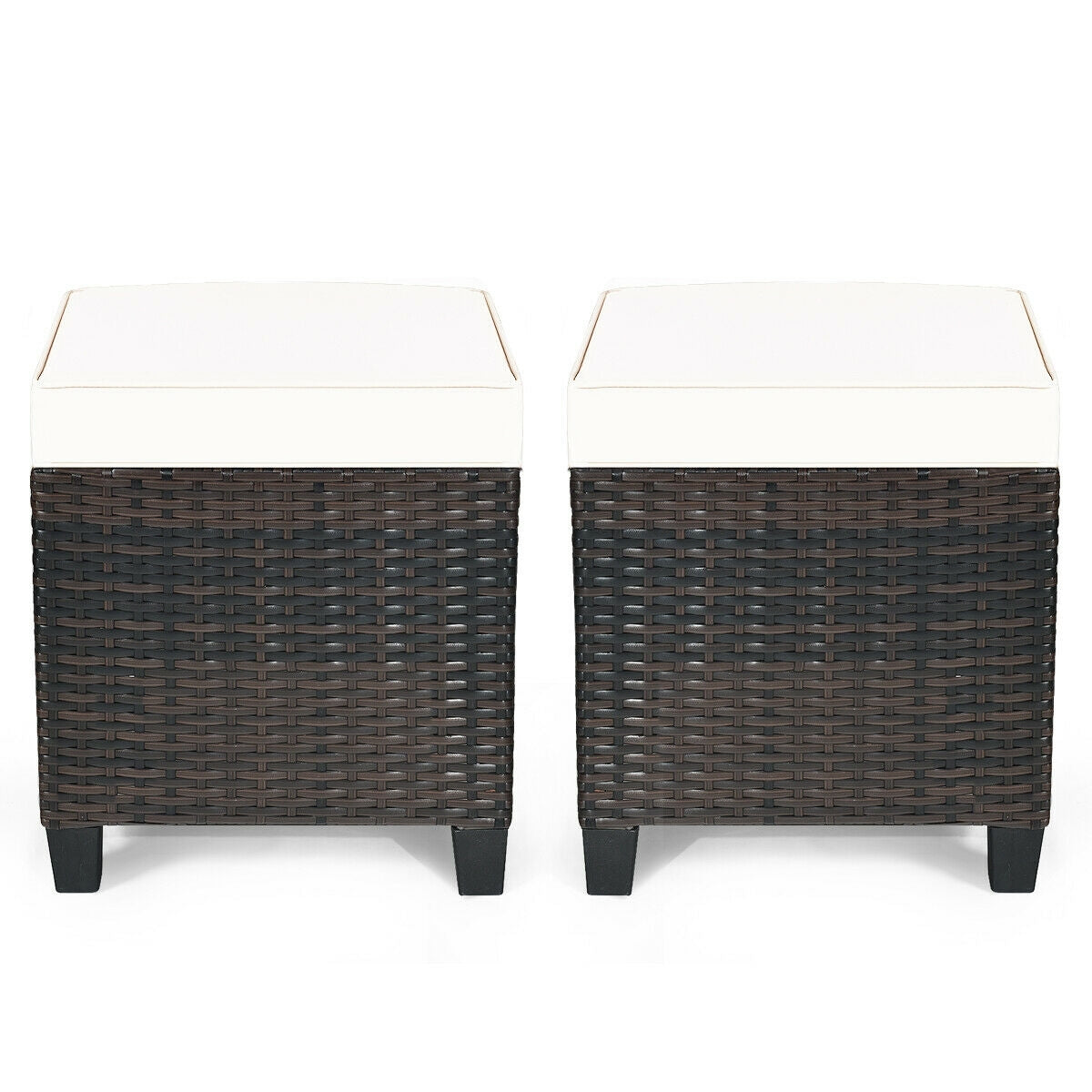 2 Pieces Patio Rattan Ottoman Set with Removable Cushions-White - Color: White