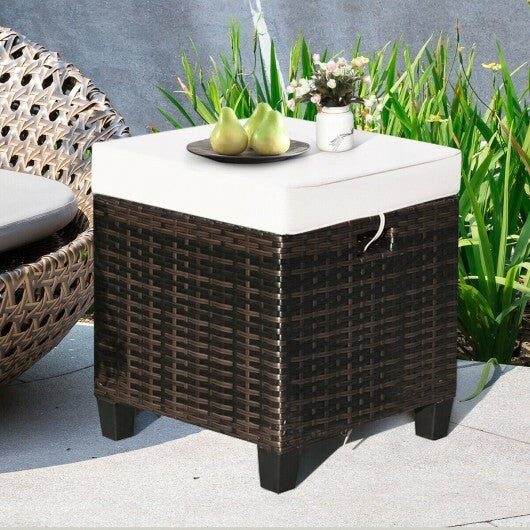 2 Pieces Patio Rattan Ottoman Set with Removable Cushions-White - Color: White