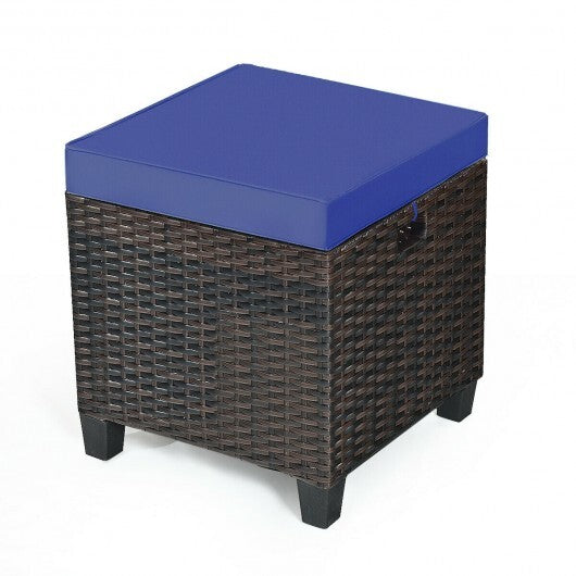 2 Pieces Patio Rattan Ottoman Set with Removable Cushions-Navy - Color: Navy