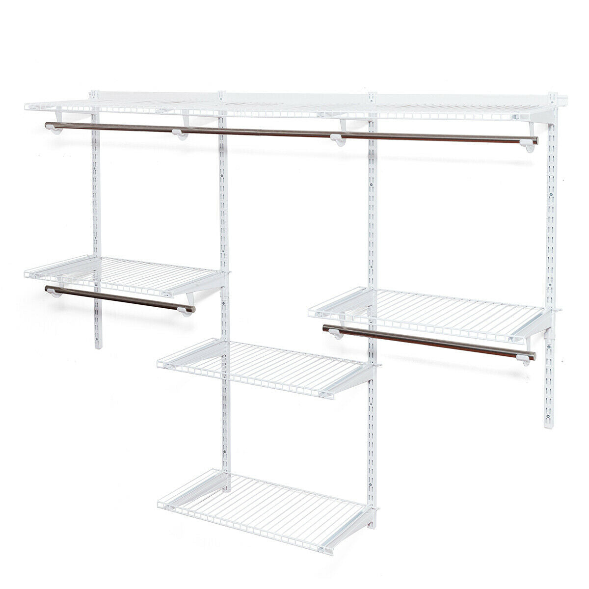 Adjustable Wall Mounted Closet Rack System with Shelf - Color: White