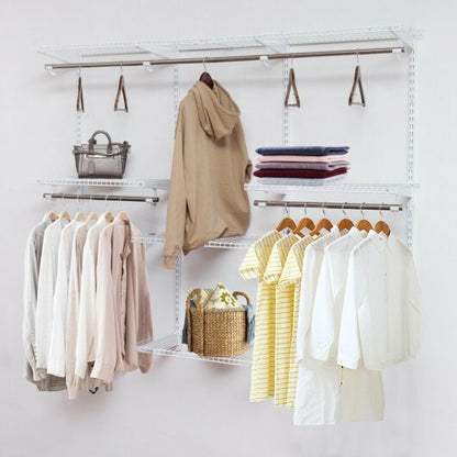 Adjustable Wall Mounted Closet Rack System with Shelf - Color: White