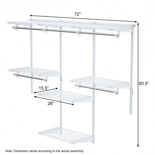 Adjustable Wall Mounted Closet Rack System with Shelf - Color: White