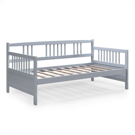 Twin Size Wooden Slats Daybed Bed with Rails-Gray - Color: Gray