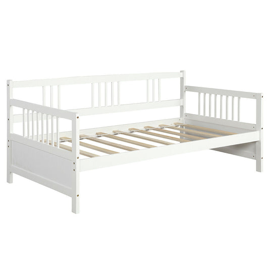 Twin Size Wooden Slats Daybed Bed with Rails-White - Color: White