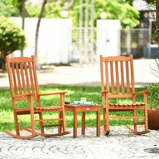 3 Pieces Eucalyptus Rocking Chair Set with Coffee Table  - Color: Natural