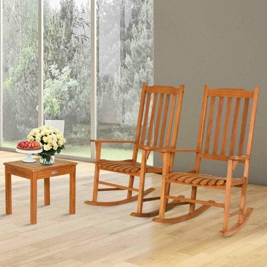 3 Pieces Eucalyptus Rocking Chair Set with Coffee Table  - Color: Natural