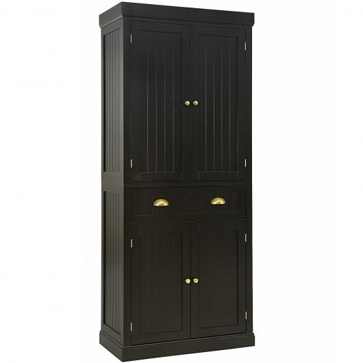 Cupboard Freestanding Kitchen Cabinet w/ Adjustable Shelves-Dark Brown - Color: Dark Brown