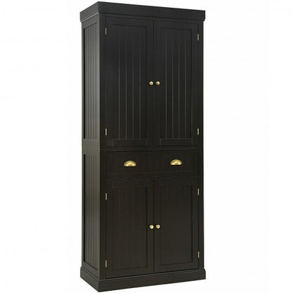 Cupboard Freestanding Kitchen Cabinet w/ Adjustable Shelves-Dark Brown - Color: Dark Brown