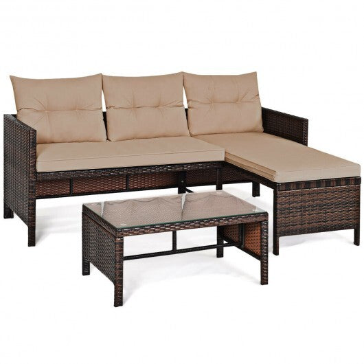 3 Pieces Patio Wicker Rattan Sofa Set-Beige - Color: Beige