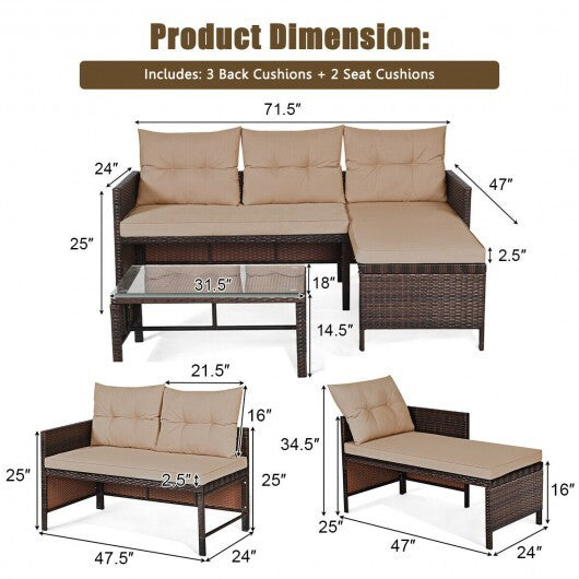 3 Pieces Patio Wicker Rattan Sofa Set-Beige - Color: Beige