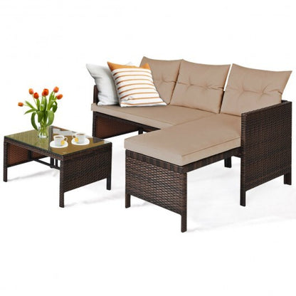 3 Pieces Patio Wicker Rattan Sofa Set-Beige - Color: Beige