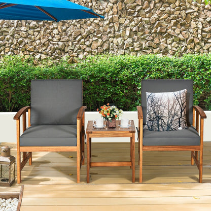 3PC Solid Wood Outdoor Patio Sofa Furniture Set-Gray - Color: Gray