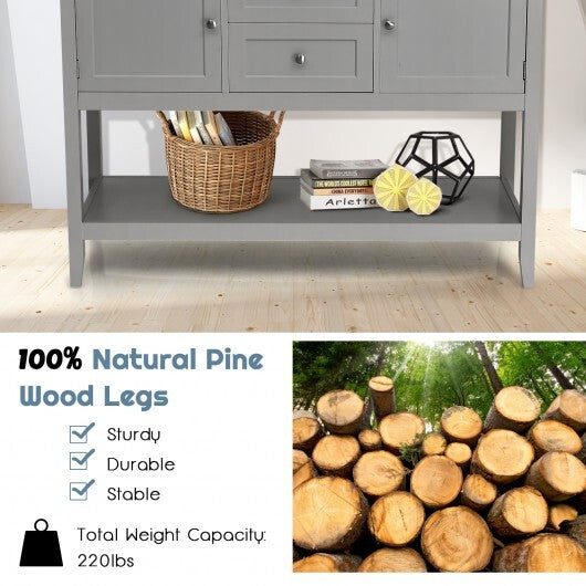 Wooden Sideboard Buffet Console Table  with Drawers and Storage-Gray - Color: Gray