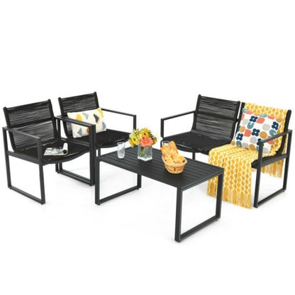 4 Pieces Patio Furniture Conversation Set with Sofa Loveseat - Color: Black