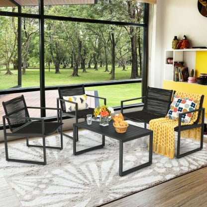 4 Pieces Patio Furniture Conversation Set with Sofa Loveseat - Color: Black