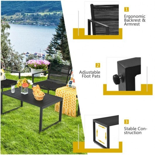 4 Pieces Patio Furniture Conversation Set with Sofa Loveseat - Color: Black