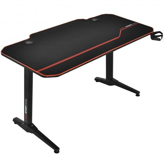 55 Inch Gaming Desk with Free Mouse Pad with Carbon Fiber Surface - Color: Black