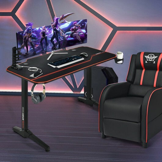 55 Inch Gaming Desk with Free Mouse Pad with Carbon Fiber Surface - Color: Black