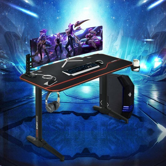 55 Inch Gaming Desk with Free Mouse Pad with Carbon Fiber Surface - Color: Black