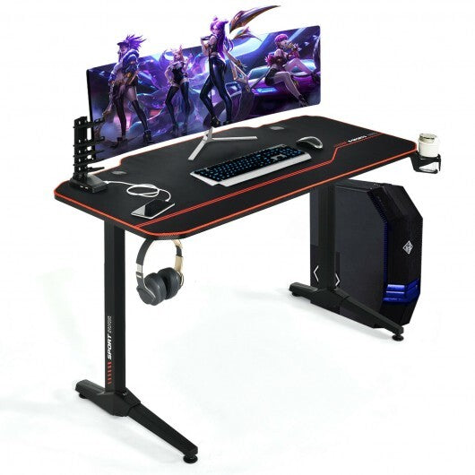 55 Inch Gaming Desk with Free Mouse Pad with Carbon Fiber Surface - Color: Black