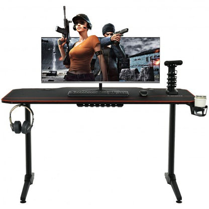 55 Inch Gaming Desk with Free Mouse Pad with Carbon Fiber Surface - Color: Black