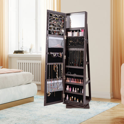 360? Rotatable 2-in-1 Lockable Jewelry Cabinet with Full-Length Mirror-Dark Brown - Color: Dark Brown