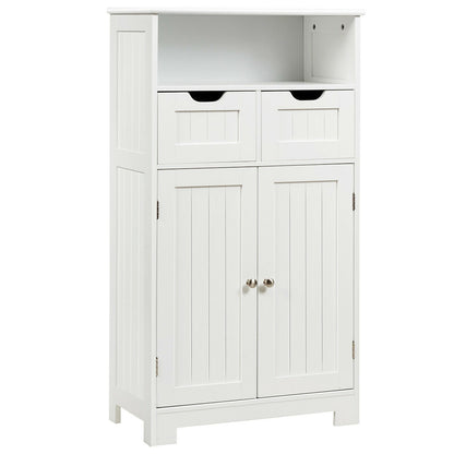 Bathroom Wooden Side Cabinet  with 2 Drawers and 2 Doors-White - Color: White