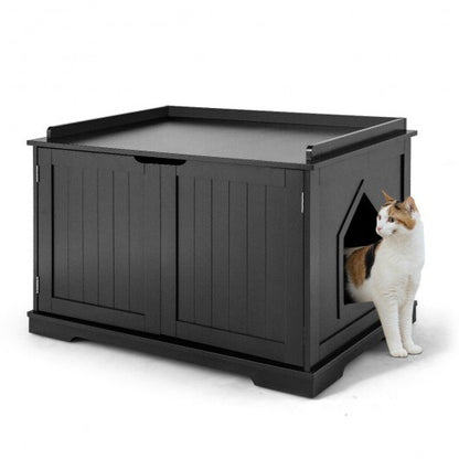 Cat Litter Box Enclosure with Double Doors for Large Cat and Kitty-Black - Color: Black