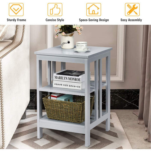 2 Pieces 3-Tier Nightstand with Reinforced Bars and Stable Structure-Gray - Color: Gray