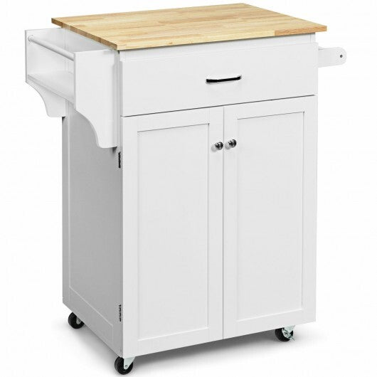 Utility Rolling Storage Cabinet Kitchen Island Cart with Spice Rack-White - Color: White