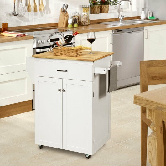 Utility Rolling Storage Cabinet Kitchen Island Cart with Spice Rack-White - Color: White