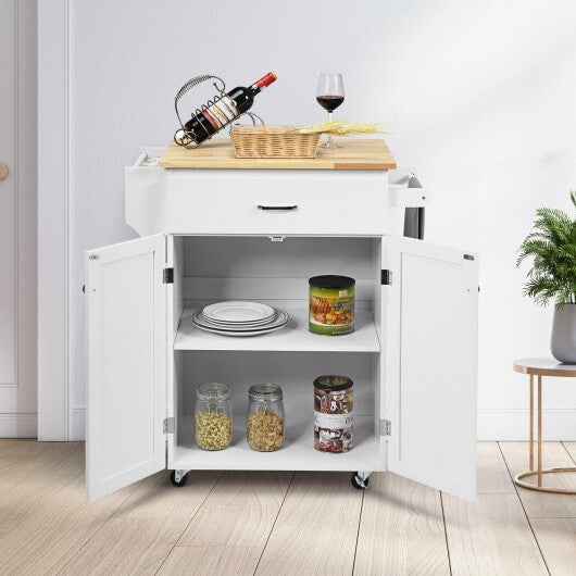 Utility Rolling Storage Cabinet Kitchen Island Cart with Spice Rack-White - Color: White