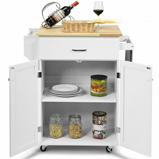 Utility Rolling Storage Cabinet Kitchen Island Cart with Spice Rack-White - Color: White