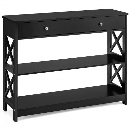 3-Tier Console Table with Drawers for Living Room Entryway-Black - Color: Black