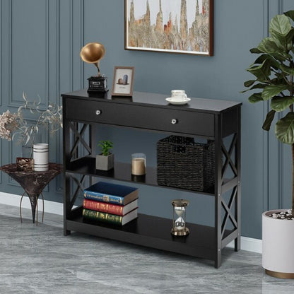 3-Tier Console Table with Drawers for Living Room Entryway-Black - Color: Black