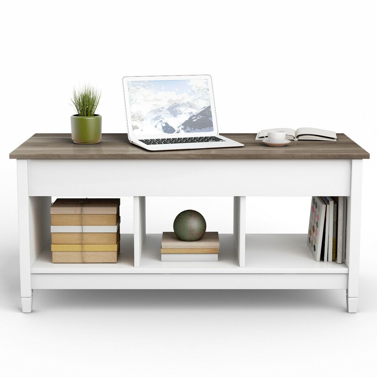 Coffee Table with Hidden Storage Compartment-White - Color: White