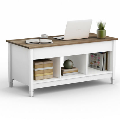 Coffee Table with Hidden Storage Compartment-White - Color: White