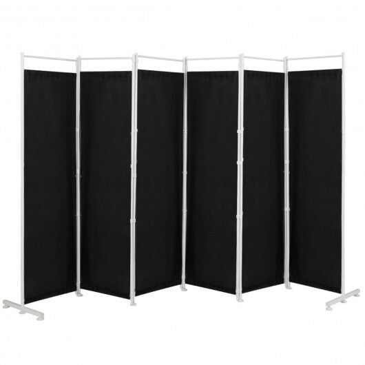 6-Panel Room Divider Folding Privacy Screen with Steel Support Base-Black - Color: Black