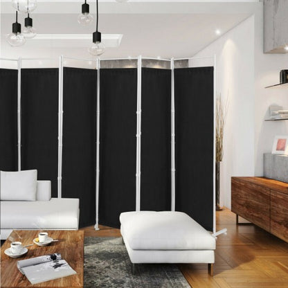 6-Panel Room Divider Folding Privacy Screen with Steel Support Base-Black - Color: Black