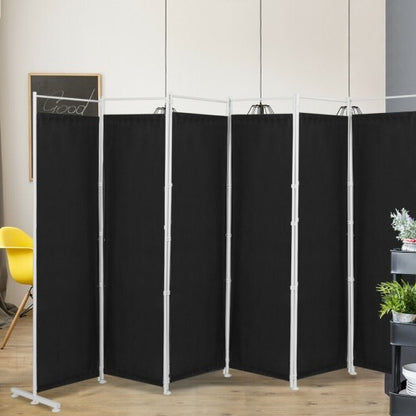 6-Panel Room Divider Folding Privacy Screen with Steel Support Base-Black - Color: Black