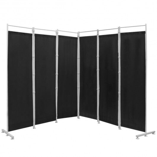 6-Panel Room Divider Folding Privacy Screen with Steel Support Base-Black - Color: Black