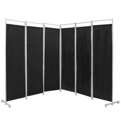 6-Panel Room Divider Folding Privacy Screen with Steel Support Base-Black - Color: Black