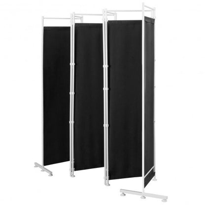 6-Panel Room Divider Folding Privacy Screen with Steel Support Base-Black - Color: Black