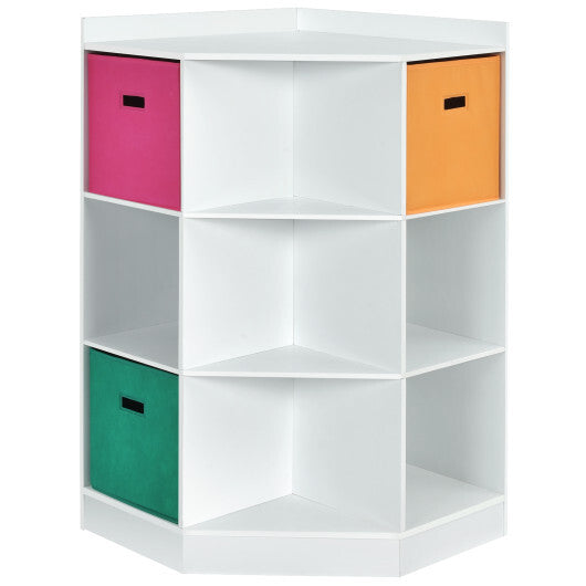 3-Tier Kids Storage Shelf Corner Cabinet with 3 Baskets-White - Color: White