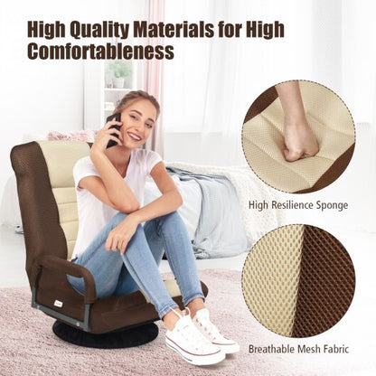 360-Degree Swivel Gaming Floor Chair with Foldable Adjustable Backrest-Brown - Color: Brown