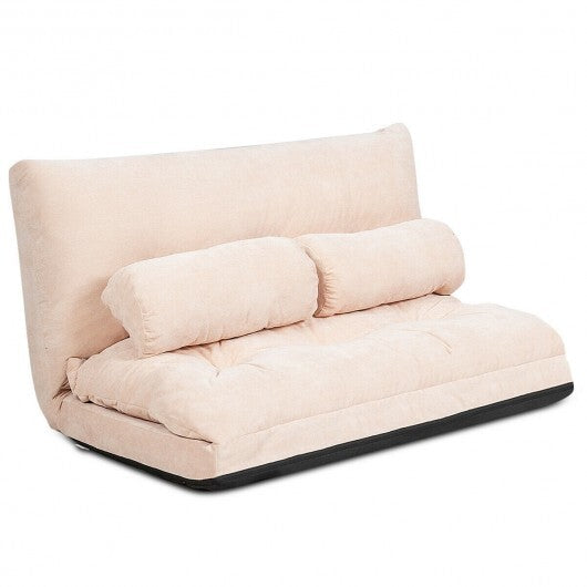 6-Position Adjustable Sleeper Lounge Couch with 2 Pillows-Beige - Color: Beige